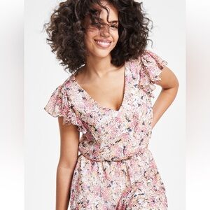 MSK Cream and pink floral elastic waist midi dress size MP